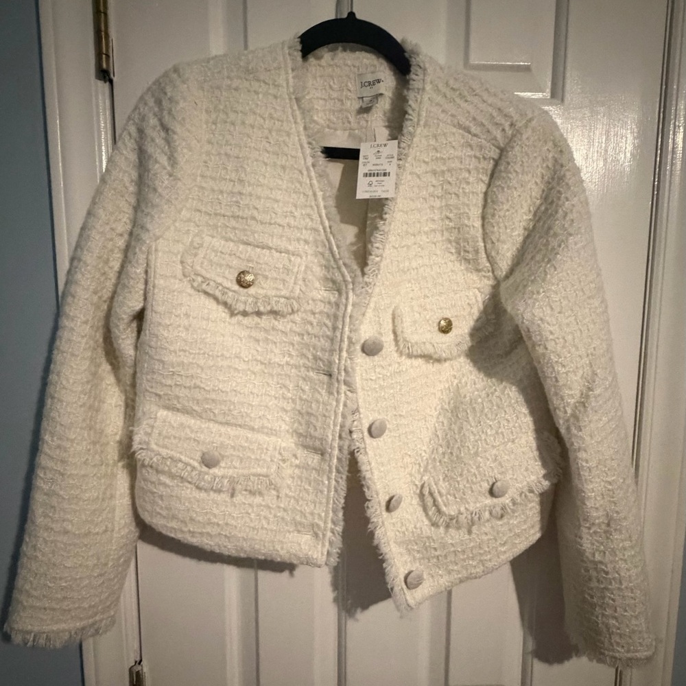 J. Crew Cream Tweed Cropped Jacket